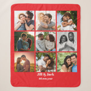 Personalized 9 Photo Collage Template for Couples Sherpa Blanket