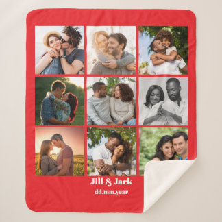 Personalized 9 Photo Collage Template for Couples Sherpa Blanket