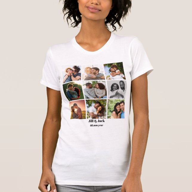 Personalized 9 Photo Collage Template for Couples T-Shirt (Front)