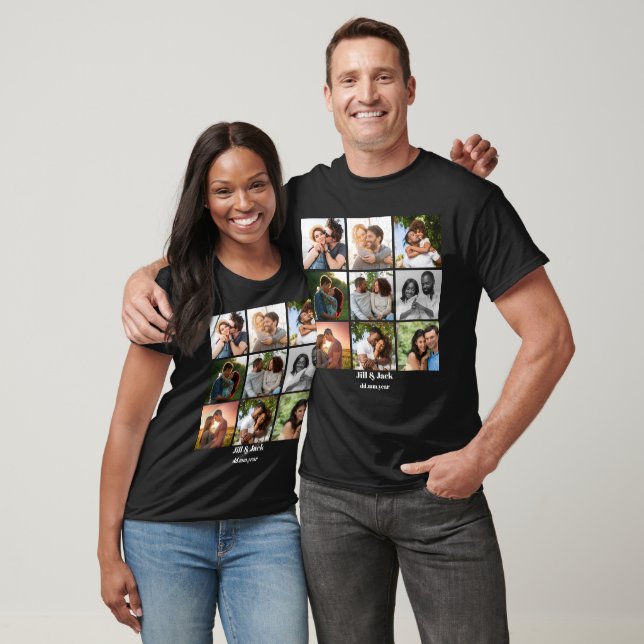 Personalized 9 Photo Collage Template for Couples T-Shirt (Unisex)