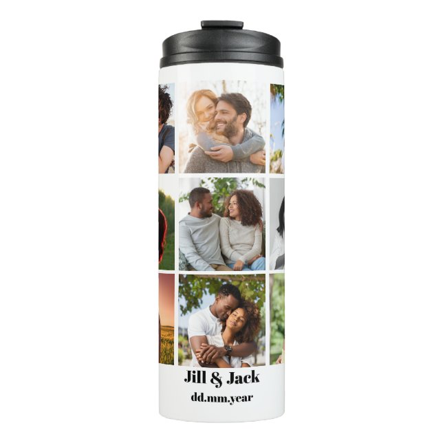 Personalized 9 Photo Collage Template for Couples Thermal Tumbler (Front)