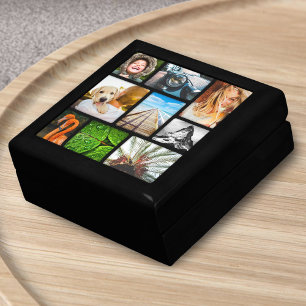 Personalized 9 Photo Collage Template Framed Black Gift Box