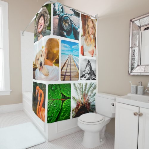 Personalized 9 Photo Collage Template Framed Shower Curtain