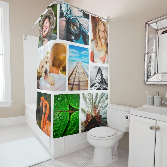 Personalized 9 Photo Collage Template Framed Shower Curtain (In Situ)