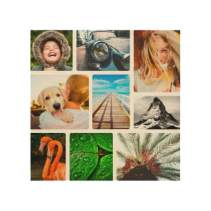 Personalized 9 Photo Collage Template Framed Wood Wall Art
