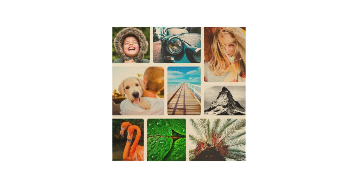 Personalized 9 Photo Collage Template Framed Wood Wall Art