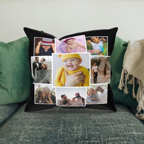 Personalized 9 Photo Collage Throw Pillow