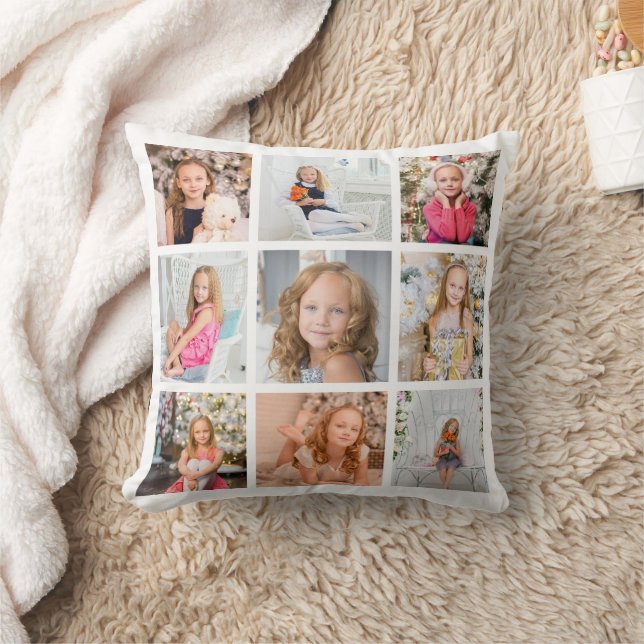 Personalized 9 Photo Collage Throw Pillow (Blanket)