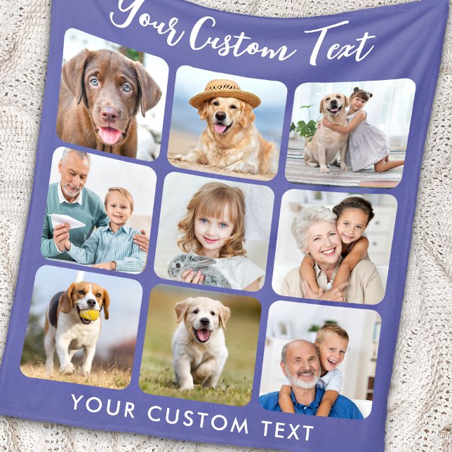 Personalized 9 Photo Collage Trendy Periwinkle Fleece Blanket (Creator Uploaded)