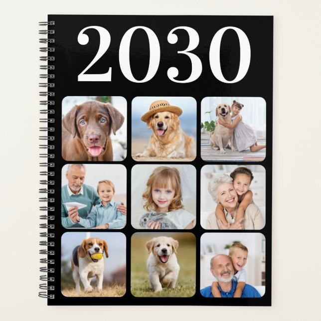 Personalized 9 Photo Collage Trendy Periwinkle Planner (Front)