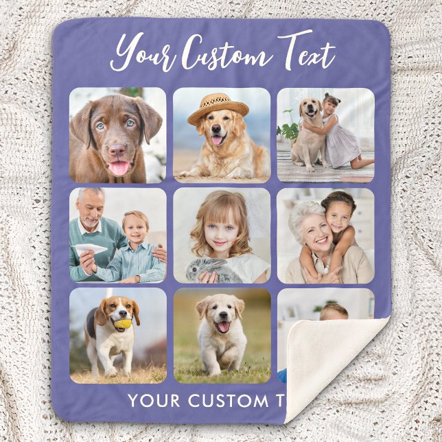 Personalized 9 Photo Collage Trendy Periwinkle Sherpa Blanket (Creator Uploaded)