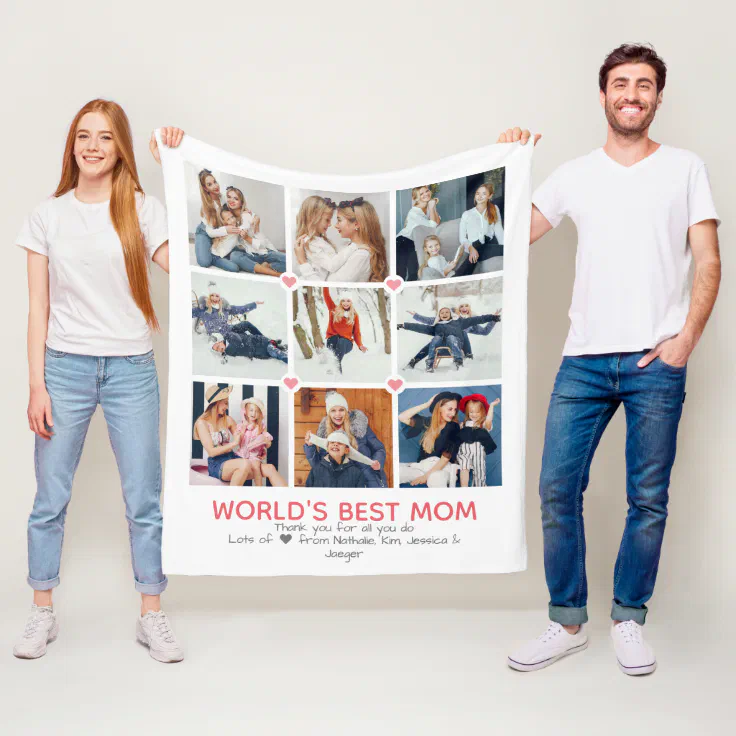 Personalized 9Photo 'World's Best Mom' Fleece Blanket Zazzle