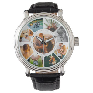 Personalized 9 Rounded Photos Wrist Watch