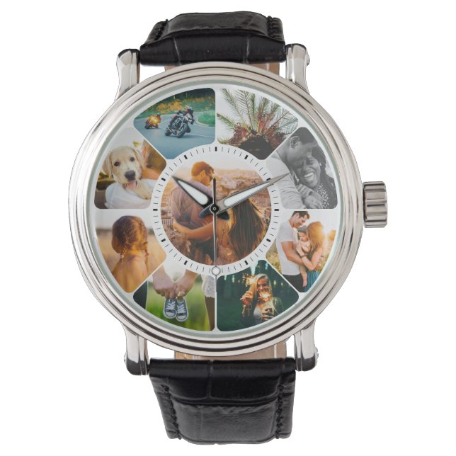 Personalized 9 Rounded Photos Wrist Watch (Front)