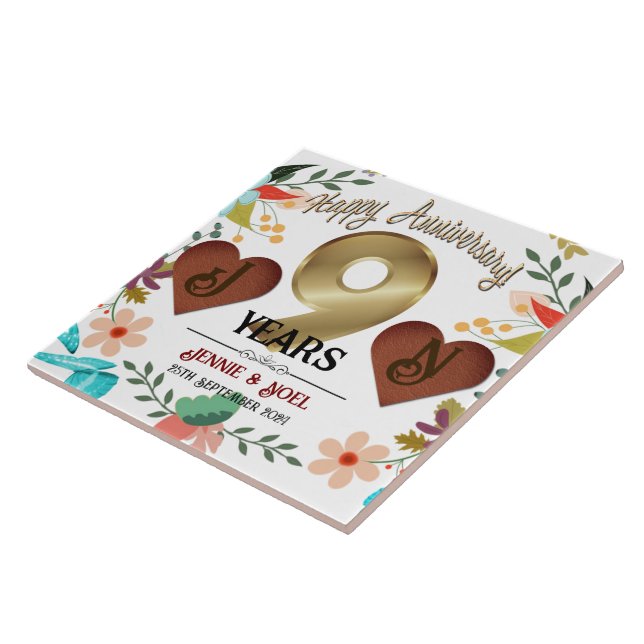 Personalized 9th Anniversary Gift Ceramic Tile (Side)