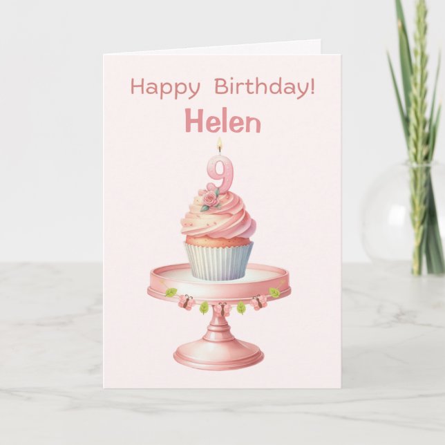 Personalized 9th Birthday Cupcake Card (Front)