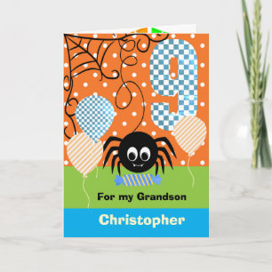 Personalized 9th Birthday Halloween for Grandson Card