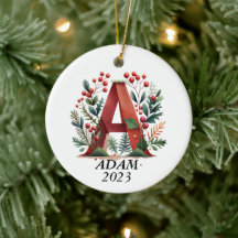 Personalized "A" Initial Christmas Ornament