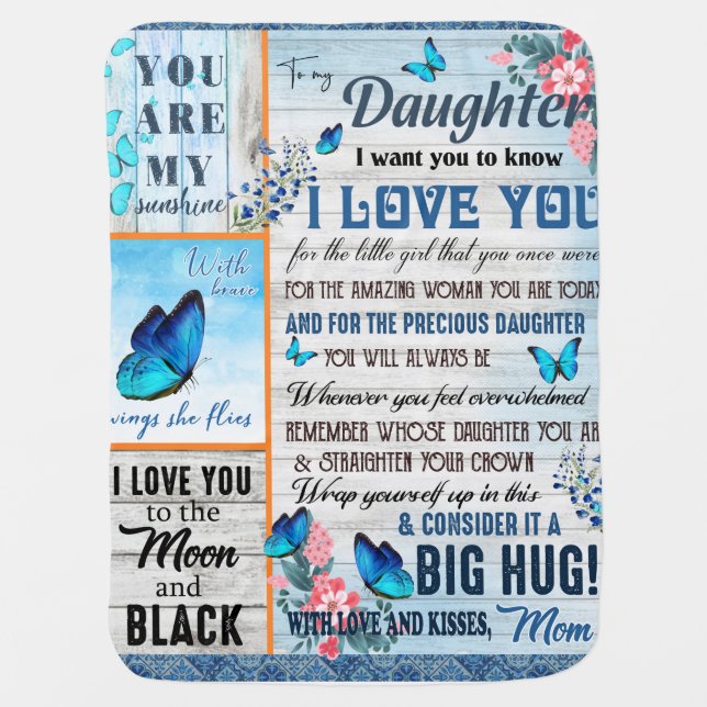 Personalized A Letter To My Daughter, Butterflies Baby Blanket (Front)