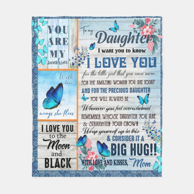 Personalized A Letter To My Daughter, Butterflies Fleece Blanket (Front)