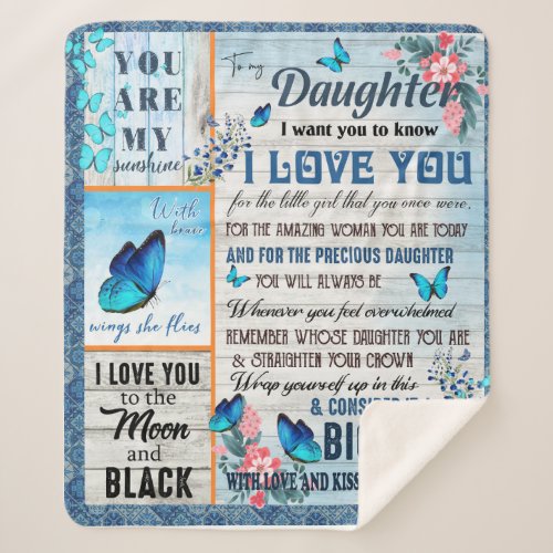 Personalized A Letter To My Daughter Butterflies Sherpa Blanket