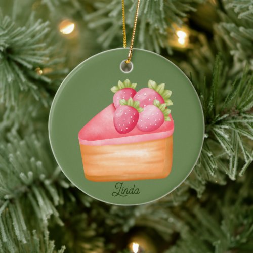 Personalized A Slice of Strawberry Fruit Cake  Ceramic Ornament