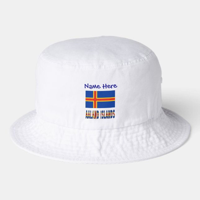 Personalized Aaland Islands Flag Bucket Hat (Front)