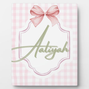 Personalized Aaliyah Baby Girl Nursery Bow&Gingham Plaque