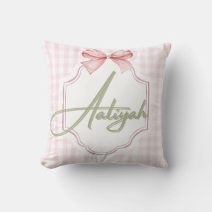 Personalized Aaliyah Baby Girl Nursery Bow&Gingham Throw Pillow