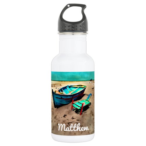 Personalized Abandoned Beach  Lifeguard Chair Stainless Steel Water Bottle