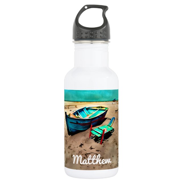 Personalized Abandoned Beach  Lifeguard Chair Stainless Steel Water Bottle (Front)