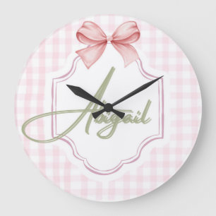 Personalized Abigail Baby Girl Nursery Bow&Gingham Large Clock