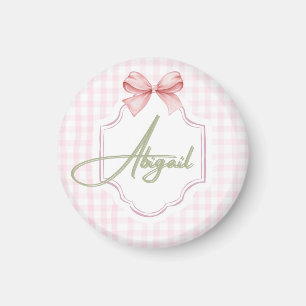 Personalized Abigail Baby Girl Nursery Bow&Gingham Magnet
