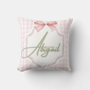 Personalized Abigail Baby Girl Nursery Bow&Gingham Throw Pillow