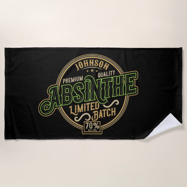 Personalized Absinthe Herbal Spirit Liquor Label Beach Towel (Front)