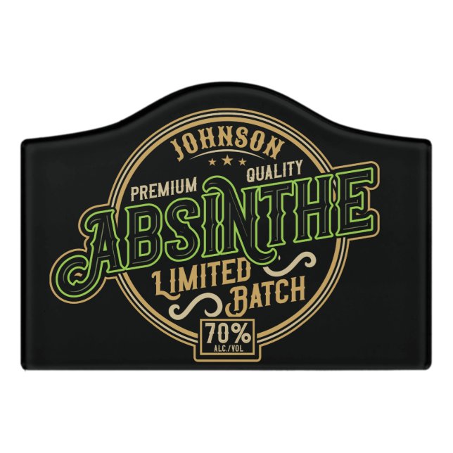 Personalized Absinthe Herbal Spirit Liquor Label Door Sign (Small Crest Front)