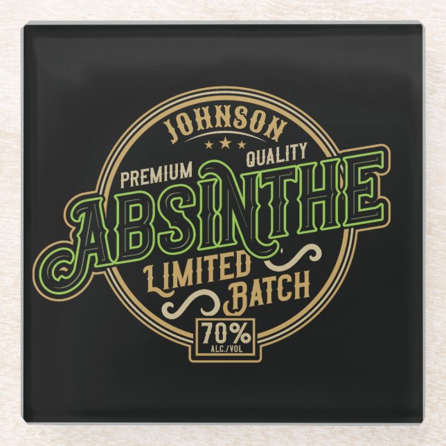 Personalized Absinthe Herbal Spirit Liquor Label Glass Coaster (Front)