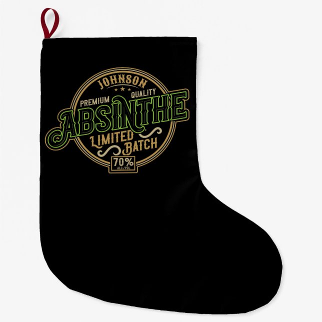 Personalized Absinthe Herbal Spirit Liquor Label Large Christmas Stocking (Front)