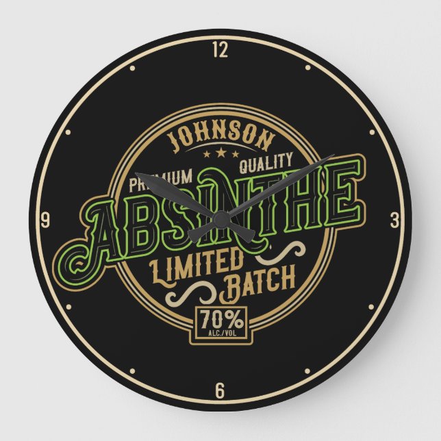 Personalized Absinthe Herbal Spirit Liquor Label Large Clock (Front)