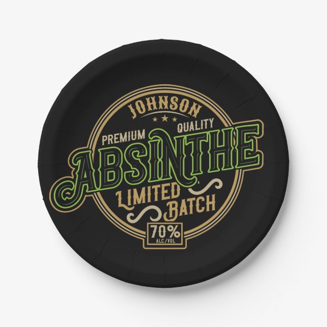 Personalized Absinthe Herbal Spirit Liquor Label Paper Plates (Front)