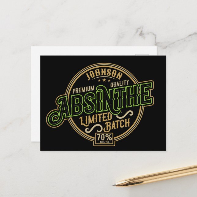 Personalized Absinthe Herbal Spirit Liquor Label Postcard (Front/Back In Situ)