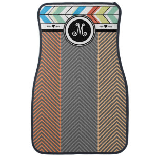 Personalized Abstract Arrows Gray Peach Car Mat