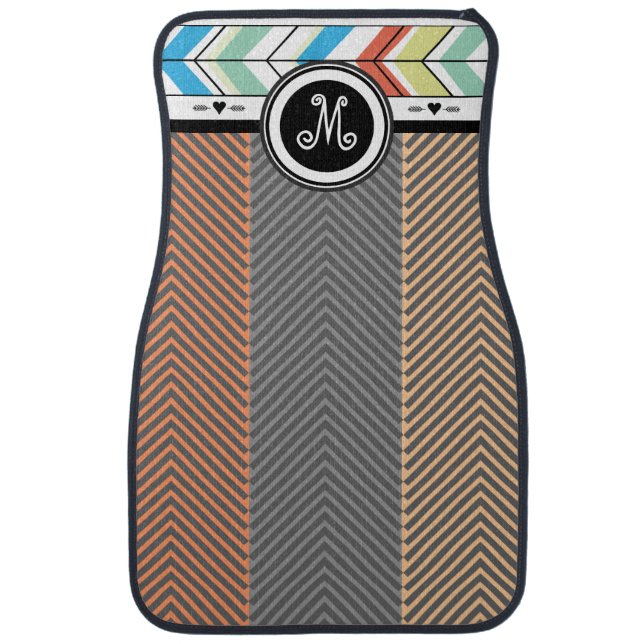 Personalized Abstract Arrows Gray Peach Car Mat (Front)