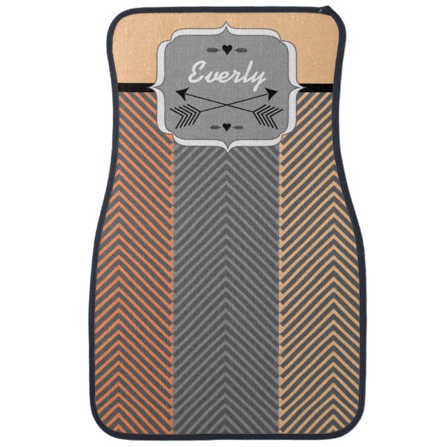 Personalized Abstract Arrows Gray Peach Car Mat (Front)