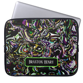 Personalized Abstract Art Black Swirl Green Laptop Sleeve
