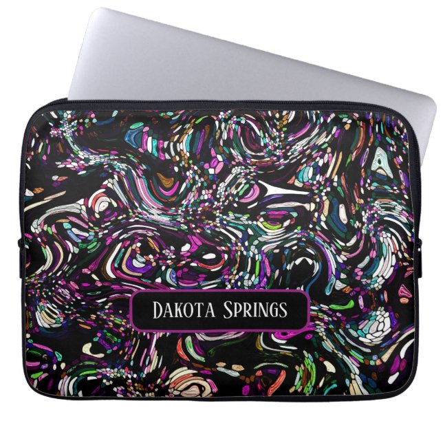 Personalized Abstract Art Black Swirl Purple Laptop Sleeve (Front)