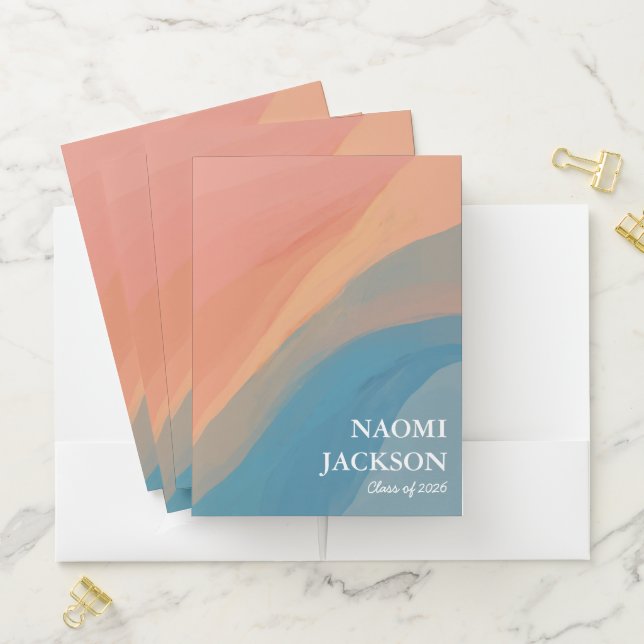 Personalized Abstract Art Blush Pink Blue College  Pocket Folder (In Situ)