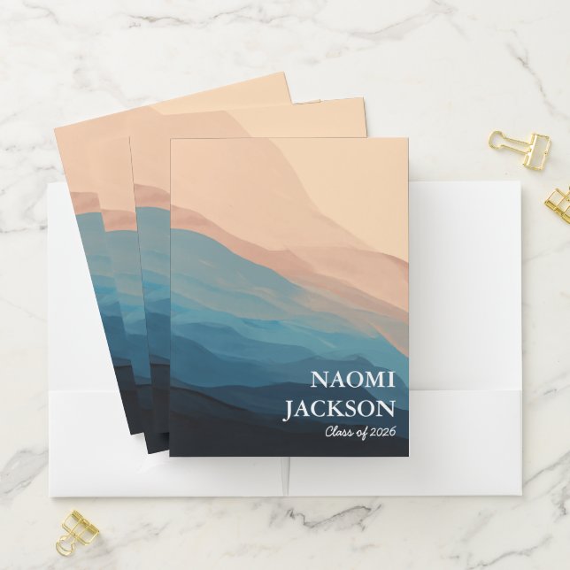 Personalized Abstract Art Blush Pink Blue College Pocket Folder (In Situ)