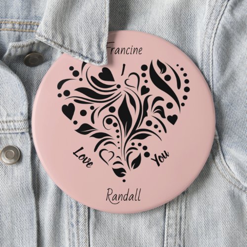 Personalized Abstract Black  Blush Pink Heart   Button