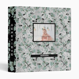 Personalized Abstract Black & White Florals 3 Ring Binder